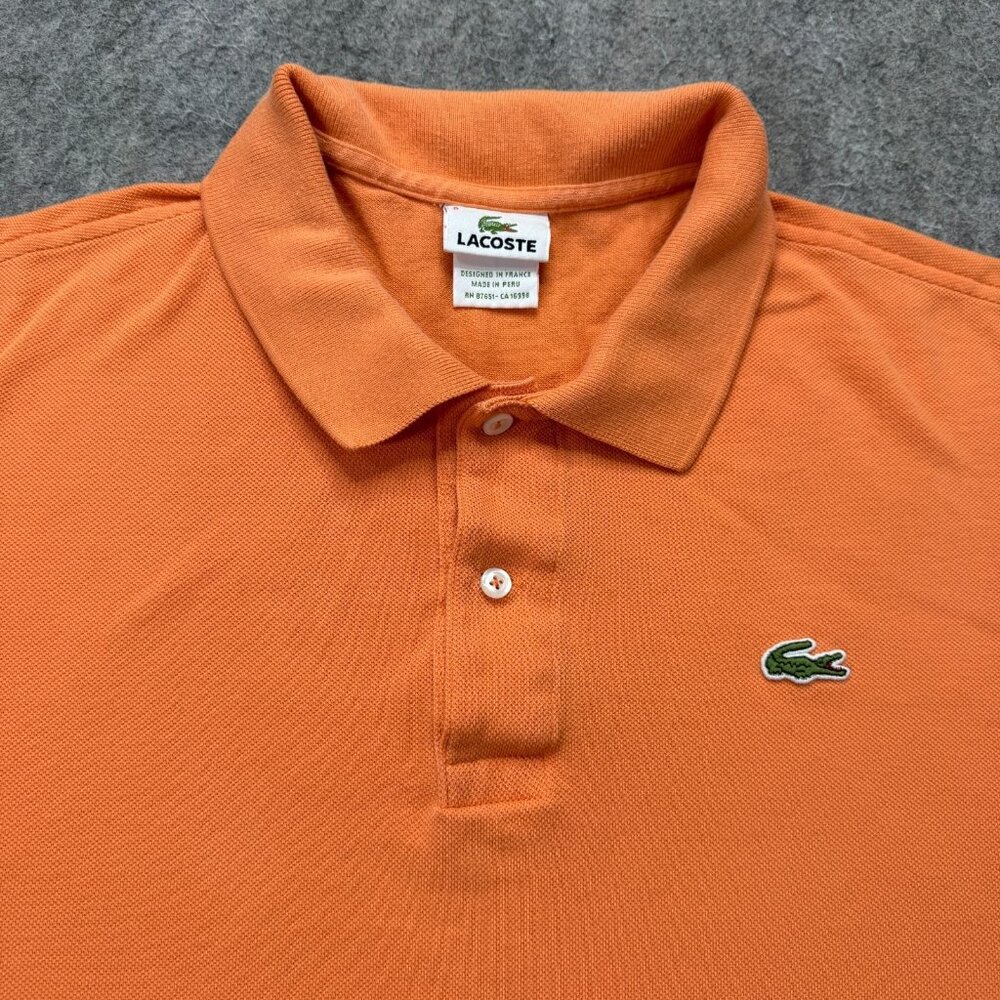 Lacoste Polo Shirt Men 8 Orange Solid Pique Short Sleeve 52" x 28" Slim Fit